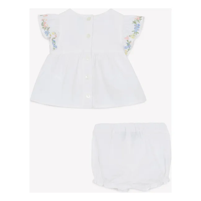 Set aus Bluse und besticktem Bloomer | Weiß