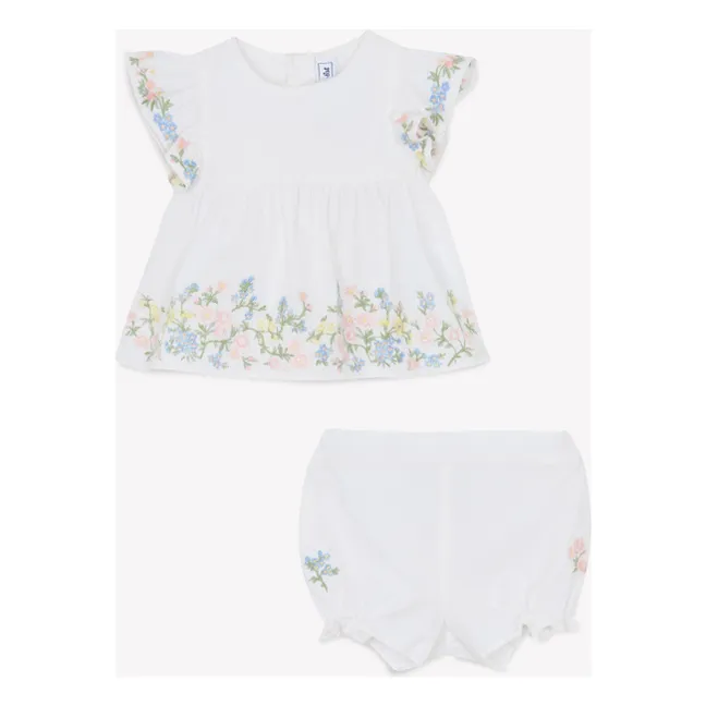 Set aus Bluse und besticktem Bloomer | Weiß