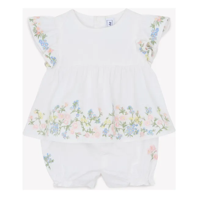 Set aus Bluse und besticktem Bloomer | Weiß