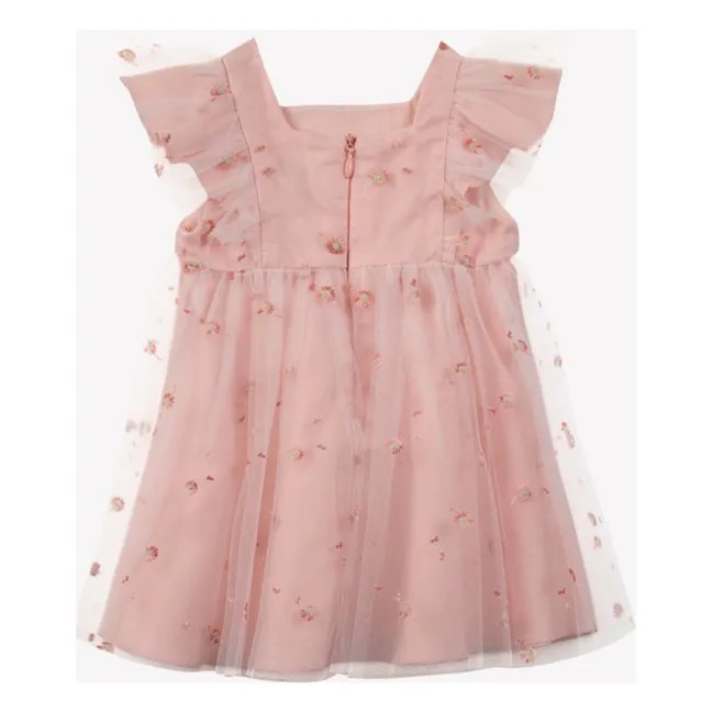 Kleid mit Blumenstickerei | Puderrosa