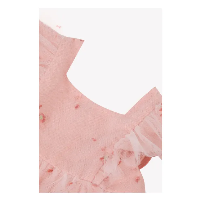 Kleid mit Blumenstickerei | Puderrosa