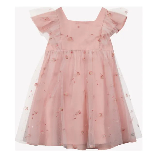Kleid mit Blumenstickerei | Puderrosa