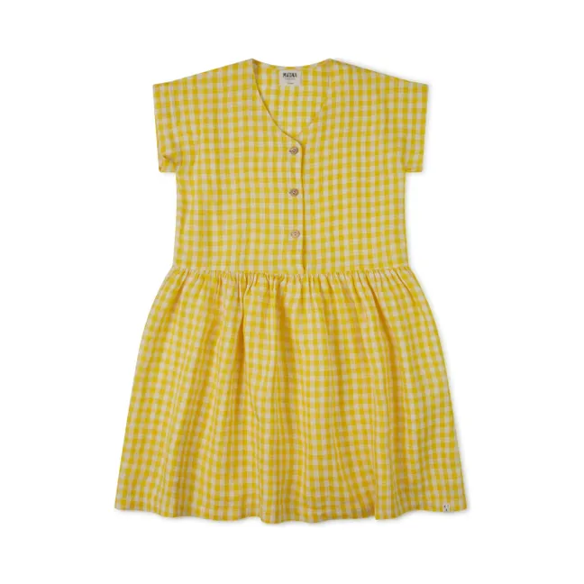 Vestido de lino Vichy | Amarillo