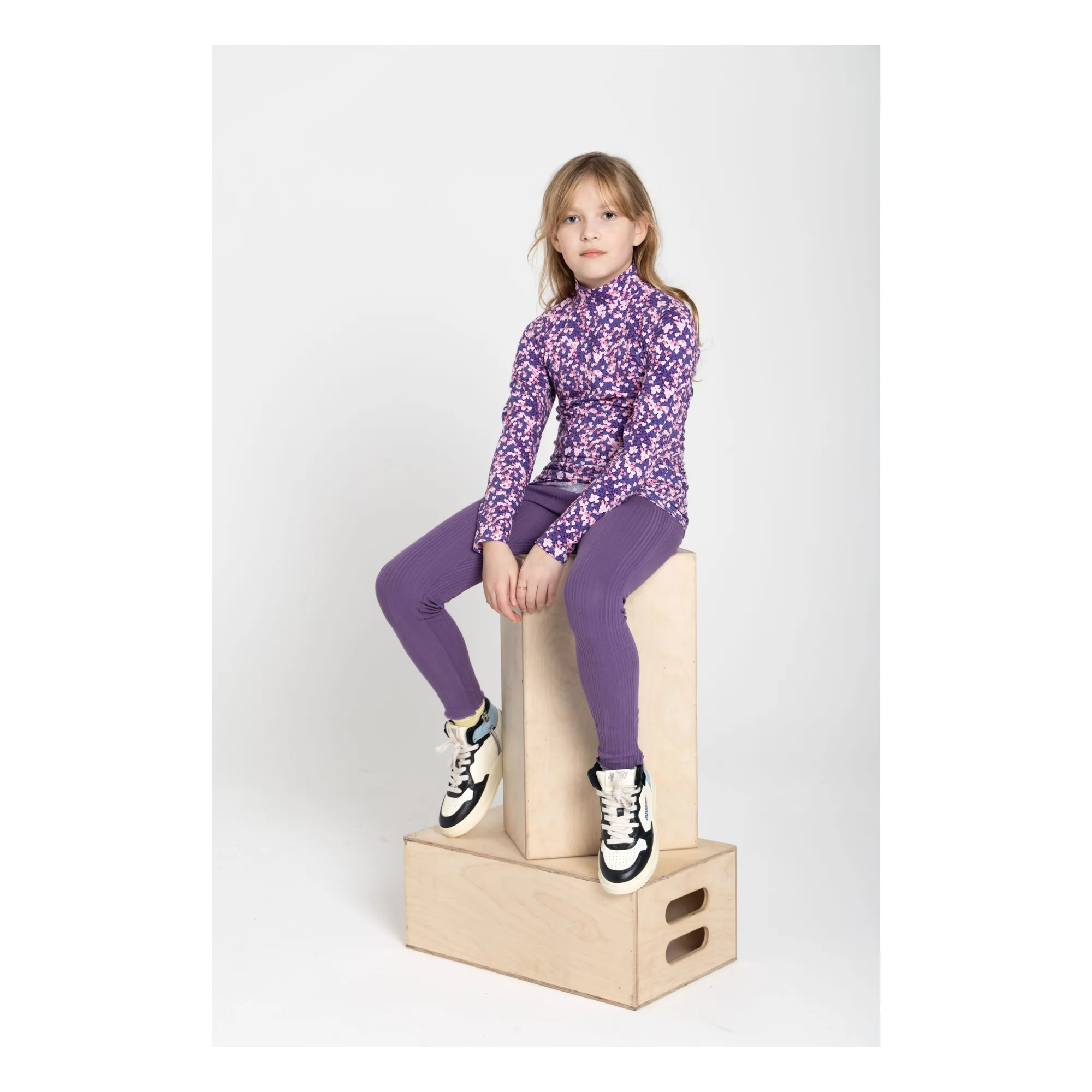 Long-sleeved floral turtleneck T-shirt | Purple- Product image n°2