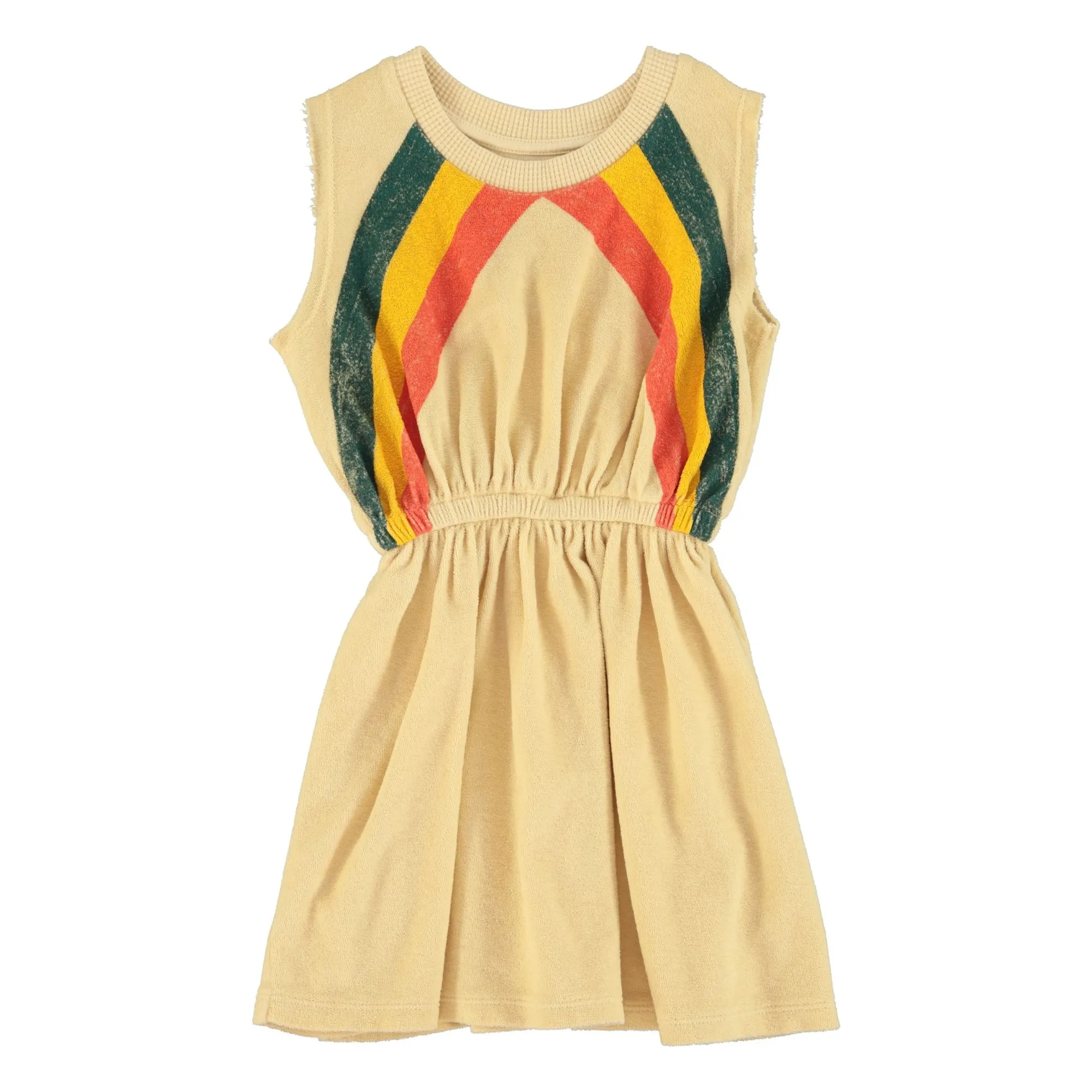 Organic Terry Stripe Openwork Dress | Sand- Product image n°0