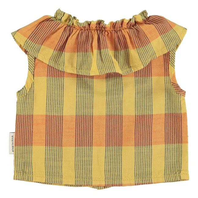 Blusa de algodón orgánico a cuadros | Amarillo Mostaza