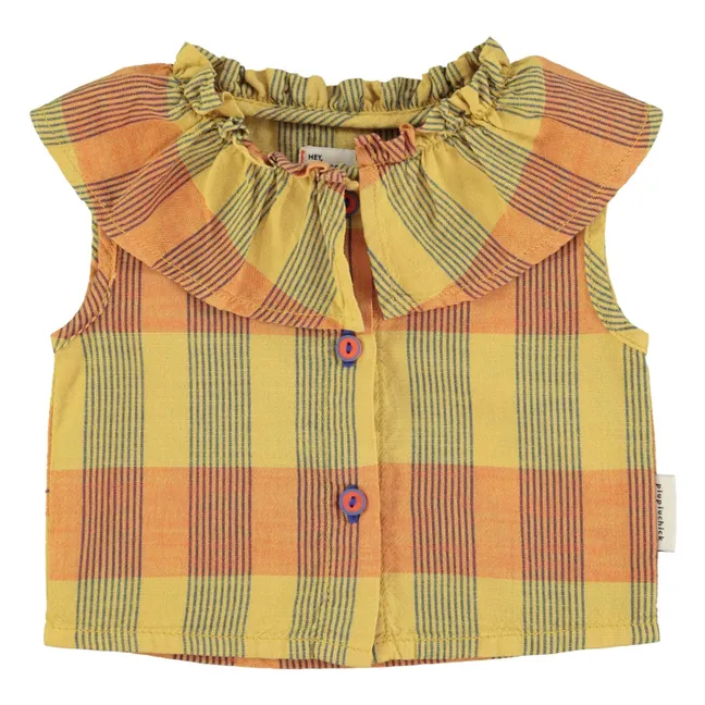 Blusa de algodón orgánico a cuadros | Amarillo Mostaza