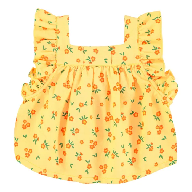 Top de flores de algodón ecológico | Amarillo