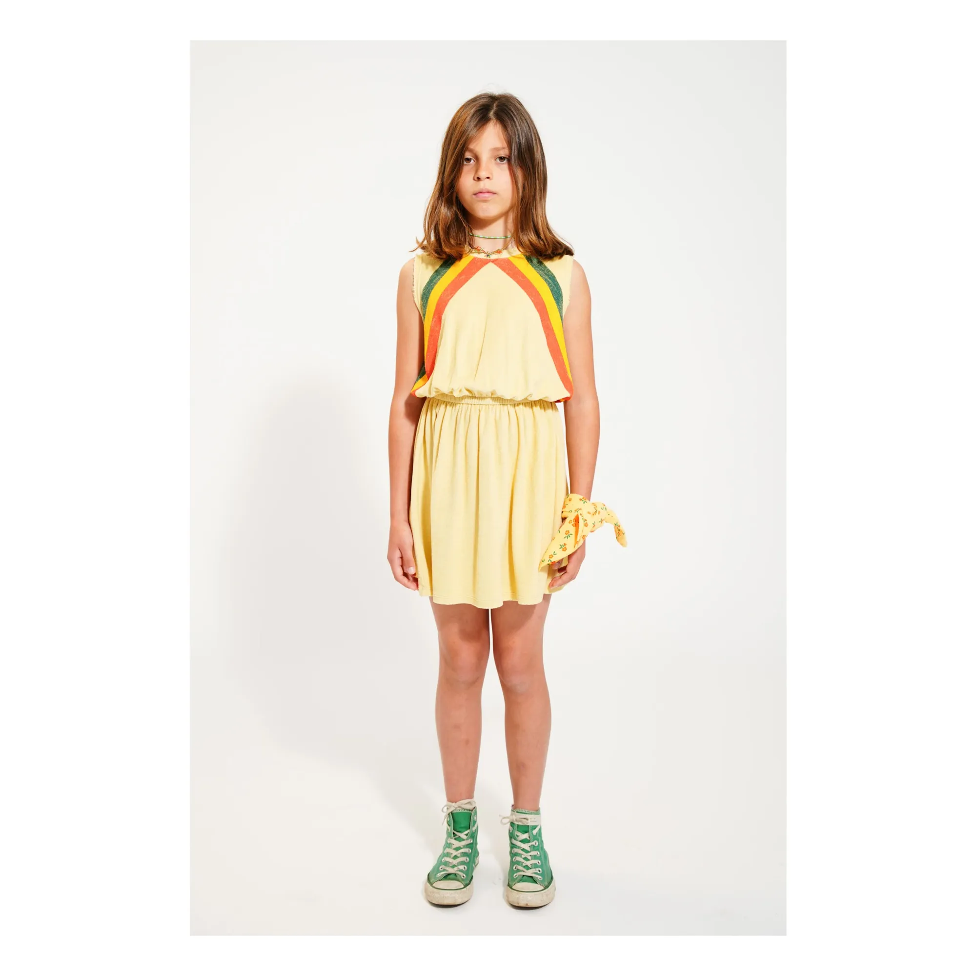 Organic Terry Stripe Openwork Dress | Sand- Product image n°1