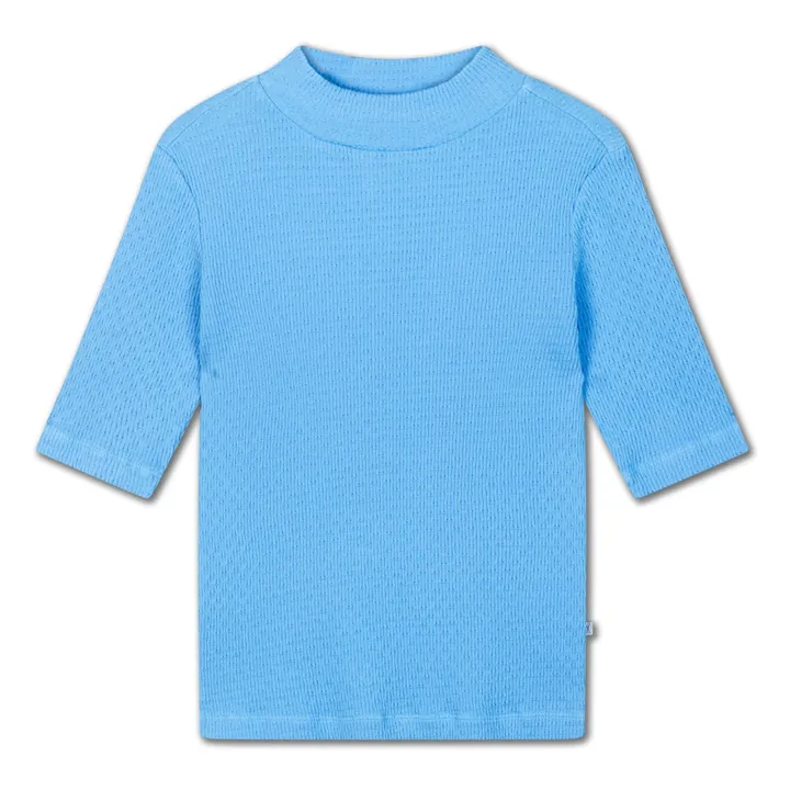 T-Shirt Col Cheminée Cotelé Coton Bio | Bleu azur- Image produit n°0