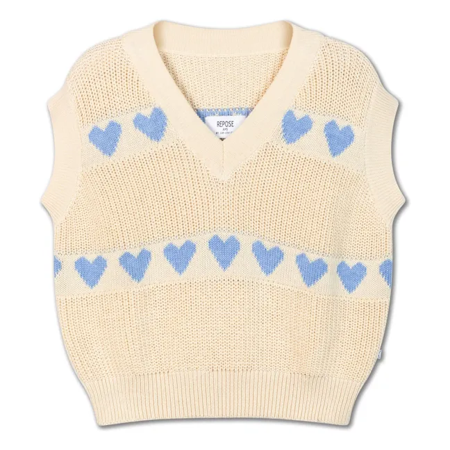 Pull Sans Manches Cœurs Coton Bio | Ecru