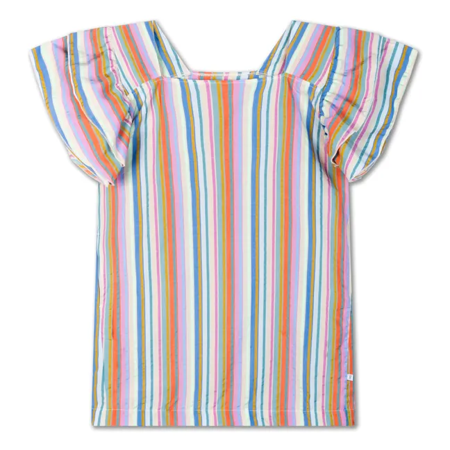 Robe Volants Rayures Tencel | Blanc