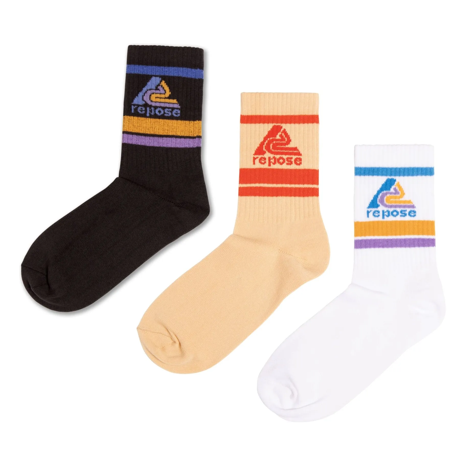 Repose Ams Beige Set Of 3 Logo Socks