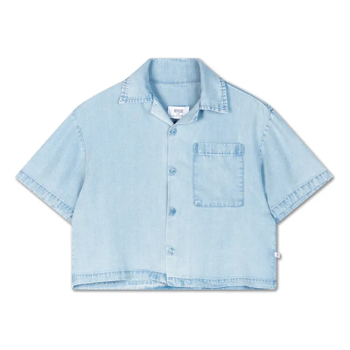 Chemise Crop Tencel | Denim clair- Image produit n°0