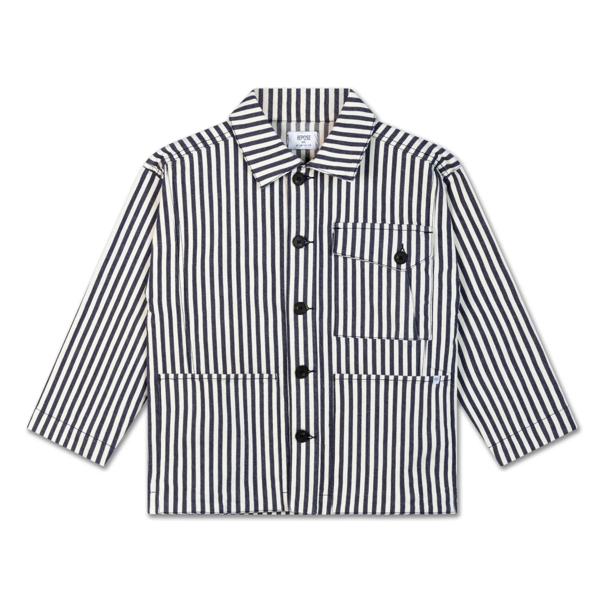 Repose Ams Navy Blue Organic Cotton Overshirt With Pockets