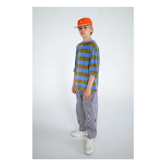 Organic cotton striped terry T-shirt | Khaki
