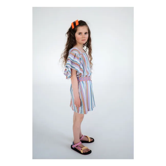 Robe Volants Rayures Tencel | Blanc
