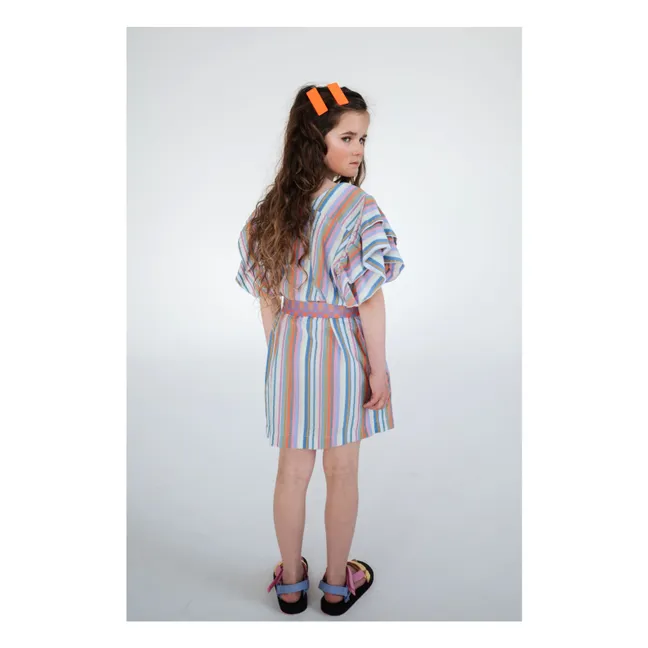 Robe Volants Rayures Tencel | Blanc