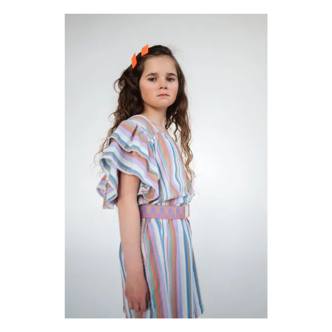 Robe Volants Rayures Tencel | Blanc