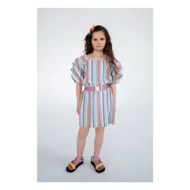 Robe Volants Rayures Tencel | Blanc