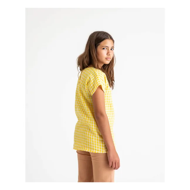 Vichy-Leinen T-Shirt | Gelb