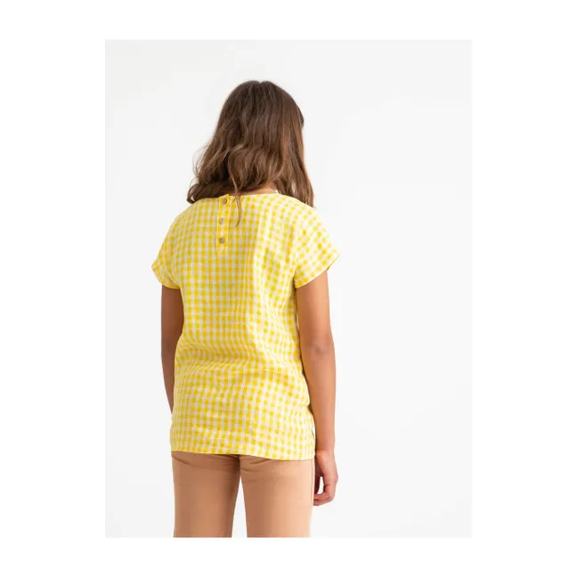 Gingham Linen T-Shirt | Yellow