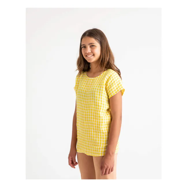Gingham Linen T-Shirt | Yellow