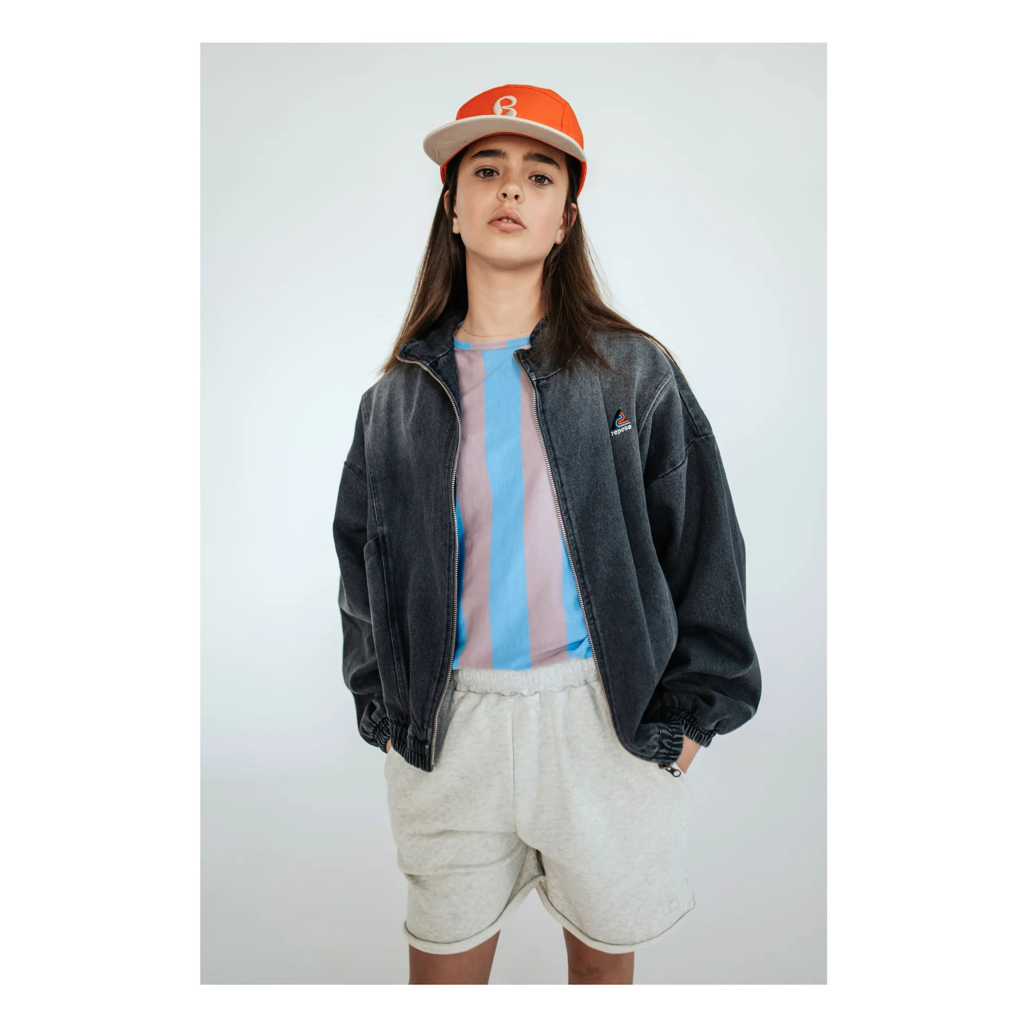 Organic Cotton Denim Windbreaker | Charcoal grey- Product image n°1