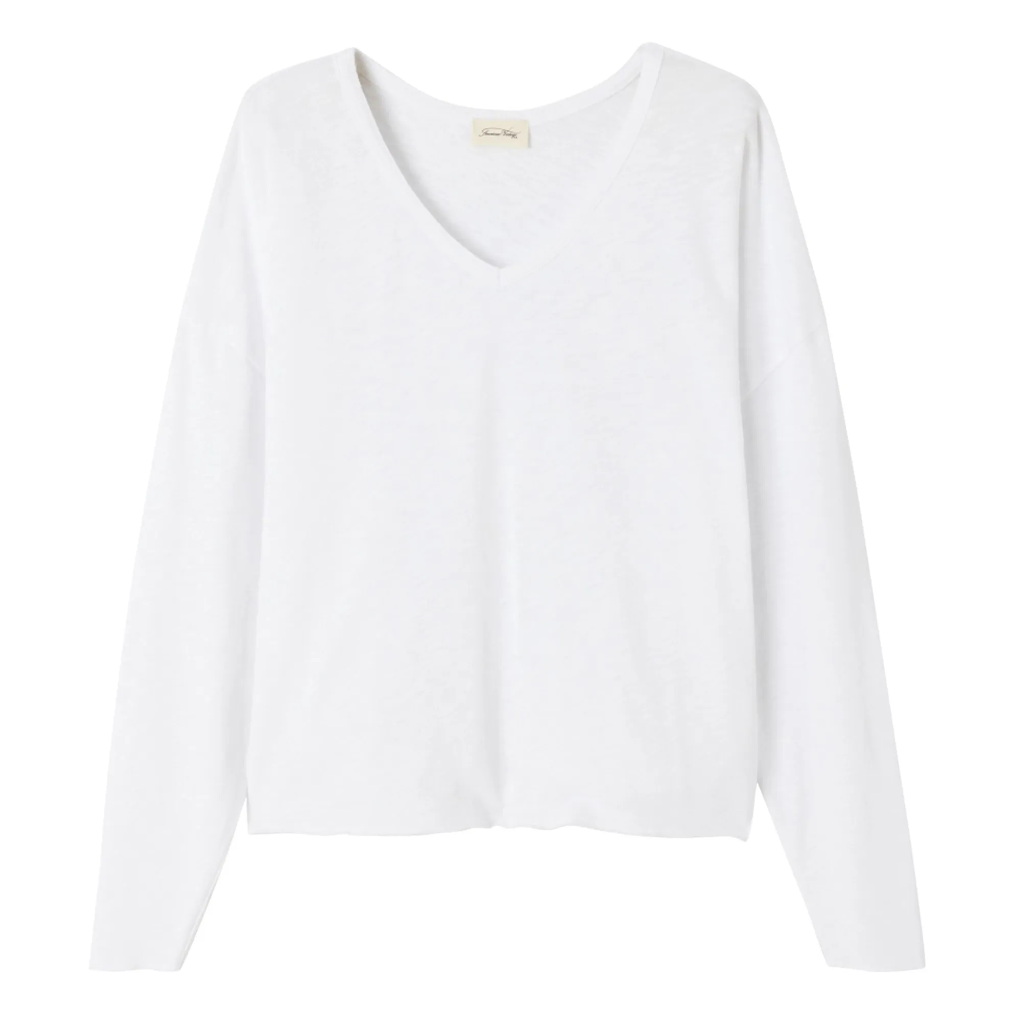 American Vintage White Long-Sleeved V-Neck T-Shirt Sonoma