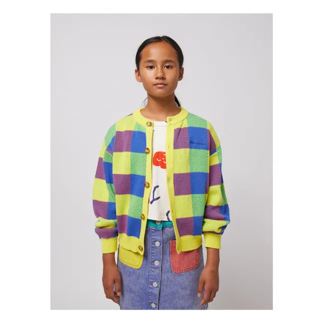 Cardigan a quadri in cotone biologico | Giallo