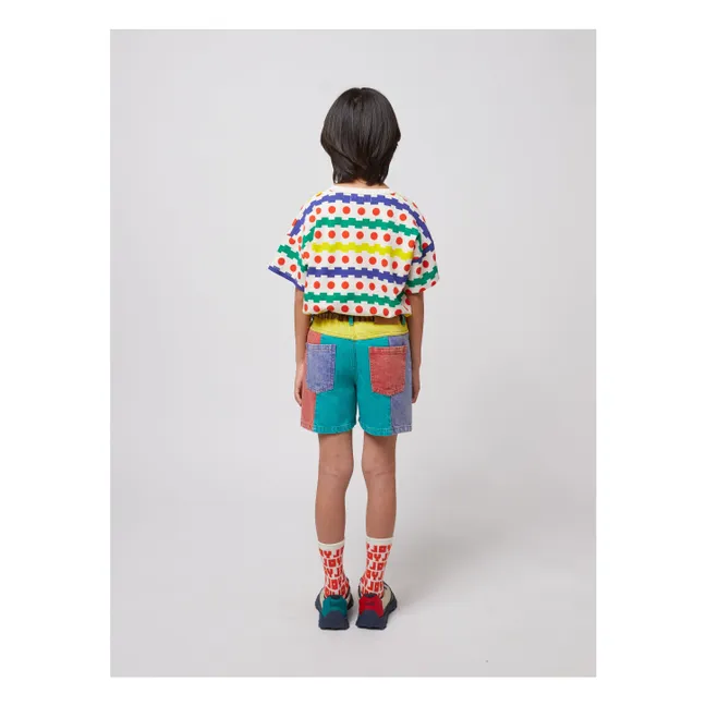 Pantaloncini in denim di cotone organico colorblock | Turquoise