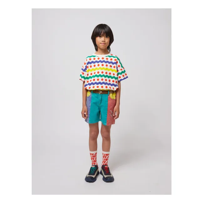 Pantaloncini in denim di cotone organico colorblock | Turquoise