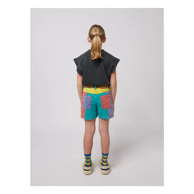 Pantaloncini in denim di cotone organico colorblock | Turquoise