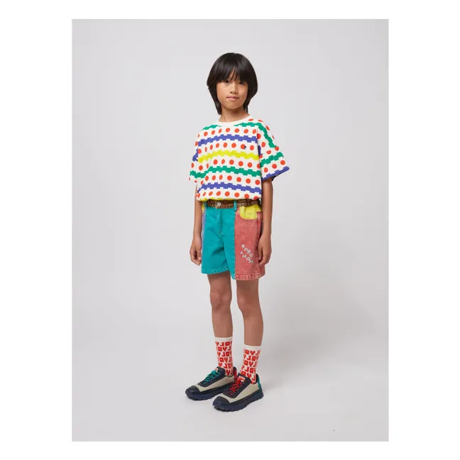 Pantaloncini in denim di cotone organico colorblock | Turquoise