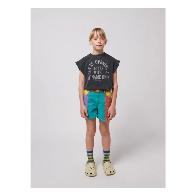 Pantaloncini in denim di cotone organico colorblock | Turquoise