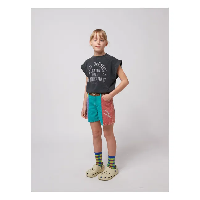 Pantaloncini in denim di cotone organico colorblock | Turquoise