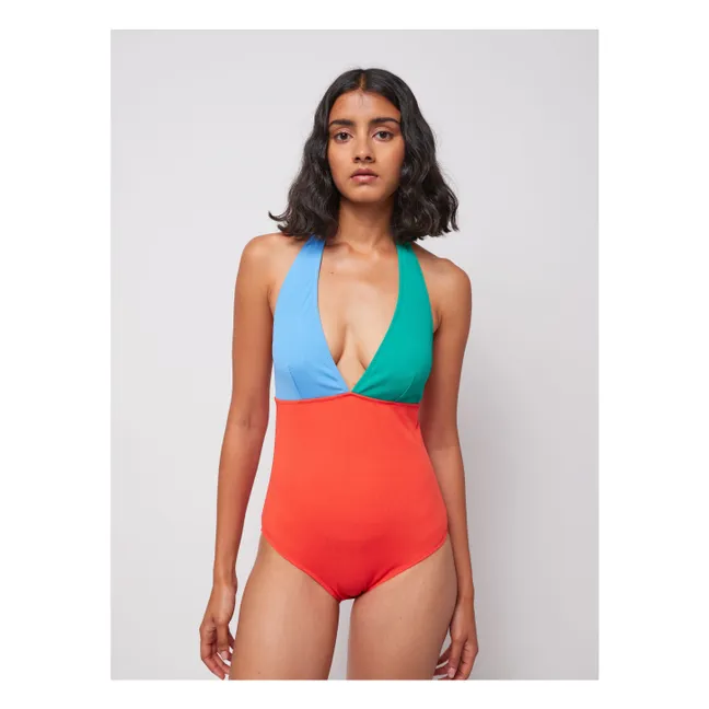 Color Block V-Neck 1-Piece Swimsuit - Women's Collection | Orange