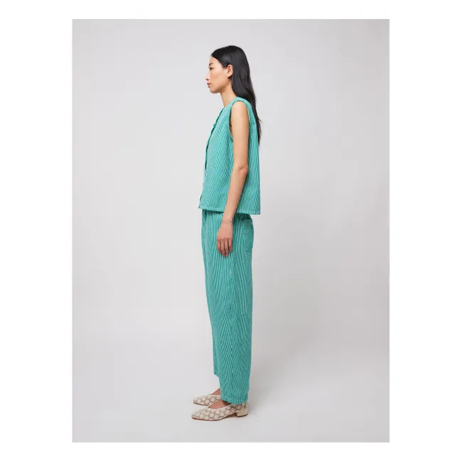 Top de rayas de algodón reciclado Lucky Fish - Colección Mujer | Verde