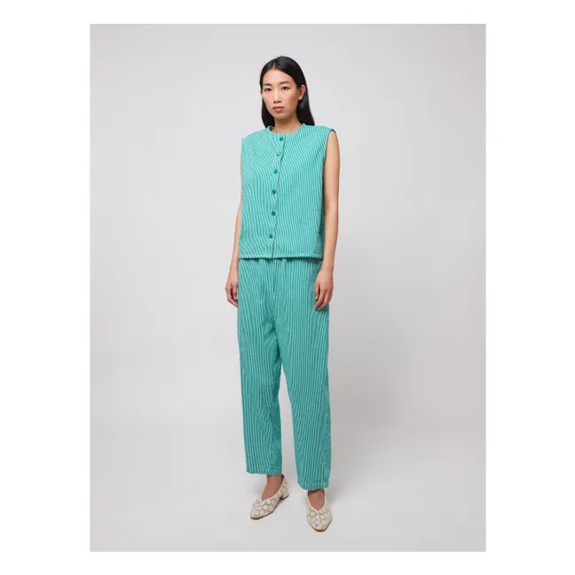 Top de rayas de algodón reciclado Lucky Fish - Colección Mujer | Verde