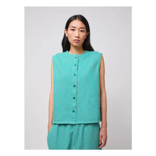 Top de rayas de algodón reciclado Lucky Fish - Colección Mujer | Verde