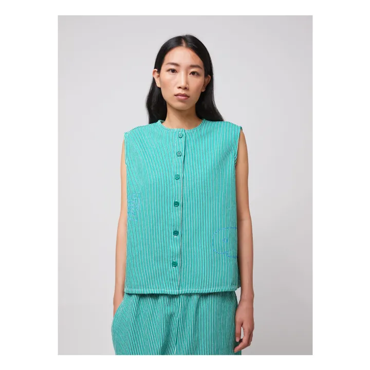 Top Lucky Fish Rayures Coton Recyclé - Collection Femme | Vert- Image produit n°1
