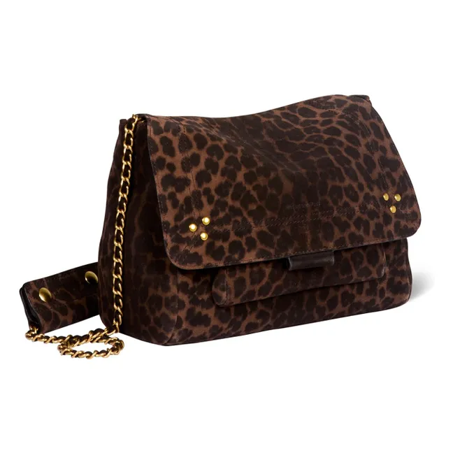 Sac Lulu M Croûte Velours Léopard | Marron