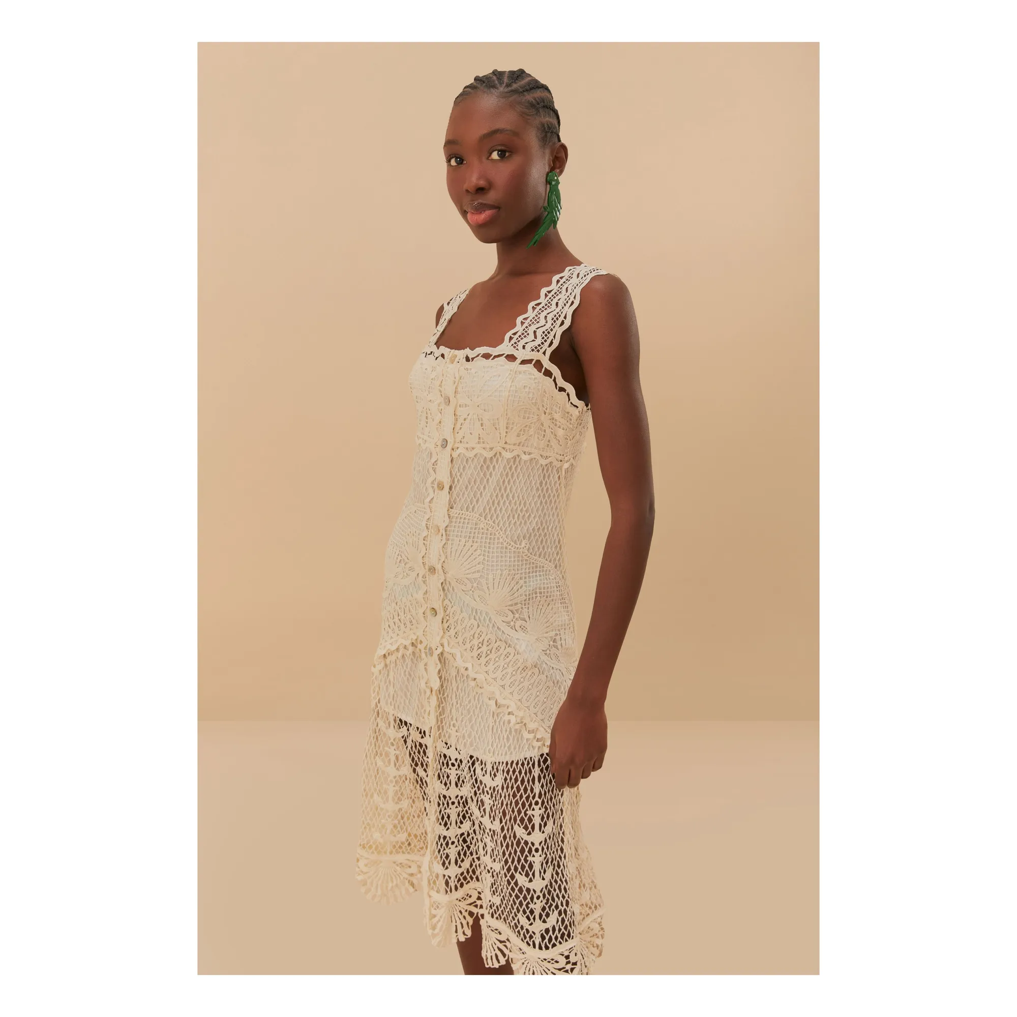 farm rio green nautical guipure maxi dress Off-White Nautical Guipure Long Sleeve Midi Dress – FARM Rio main image 1