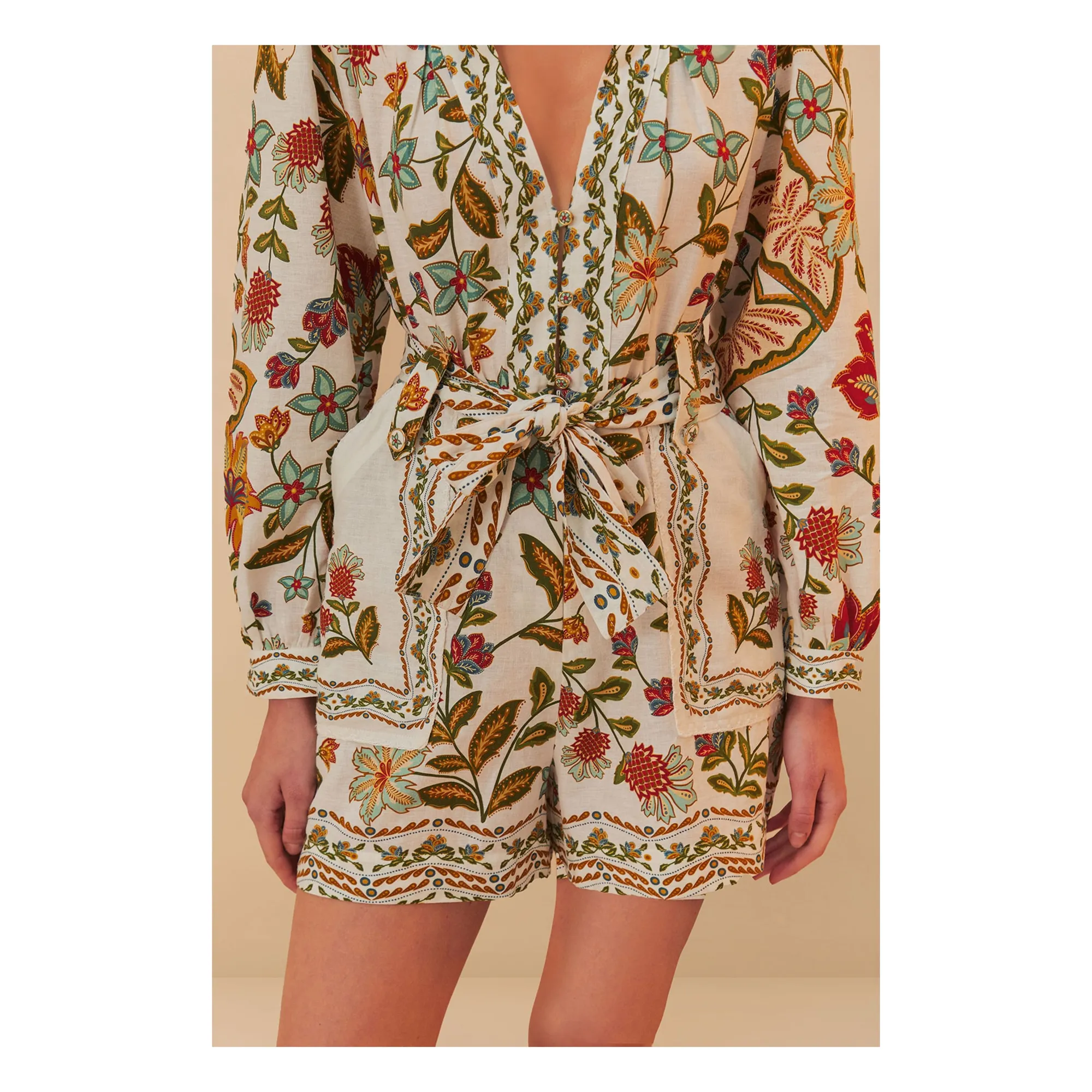 Farm Rio Off White Botanicals Linen Playsuit
