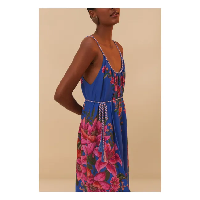 Vestido de lino con frutas de verano | Azul