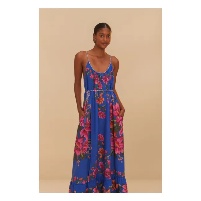 Vestido de lino con frutas de verano | Azul