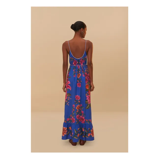 Vestido de lino con frutas de verano | Azul