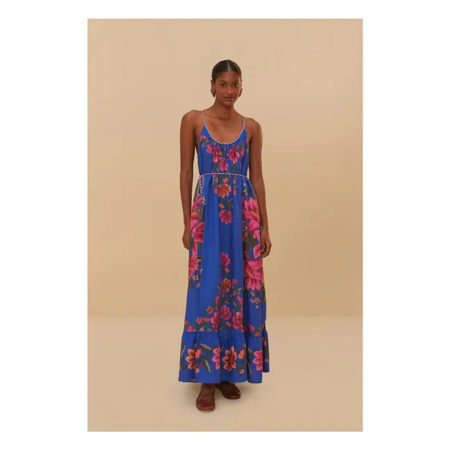 Vestido de lino con frutas de verano | Azul