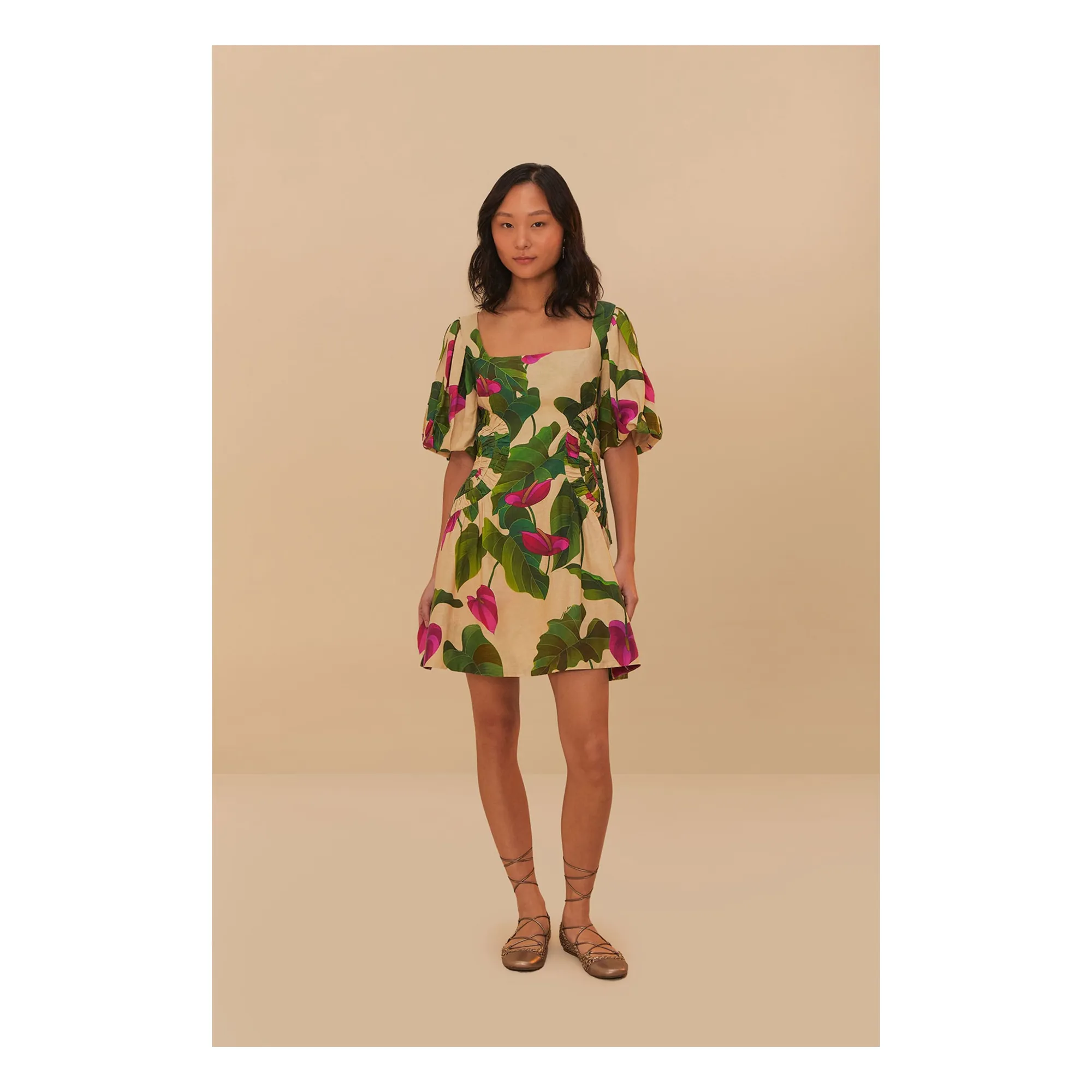 Farm Rio - Anthurium Leaves Linen Dress - Green | Smallable