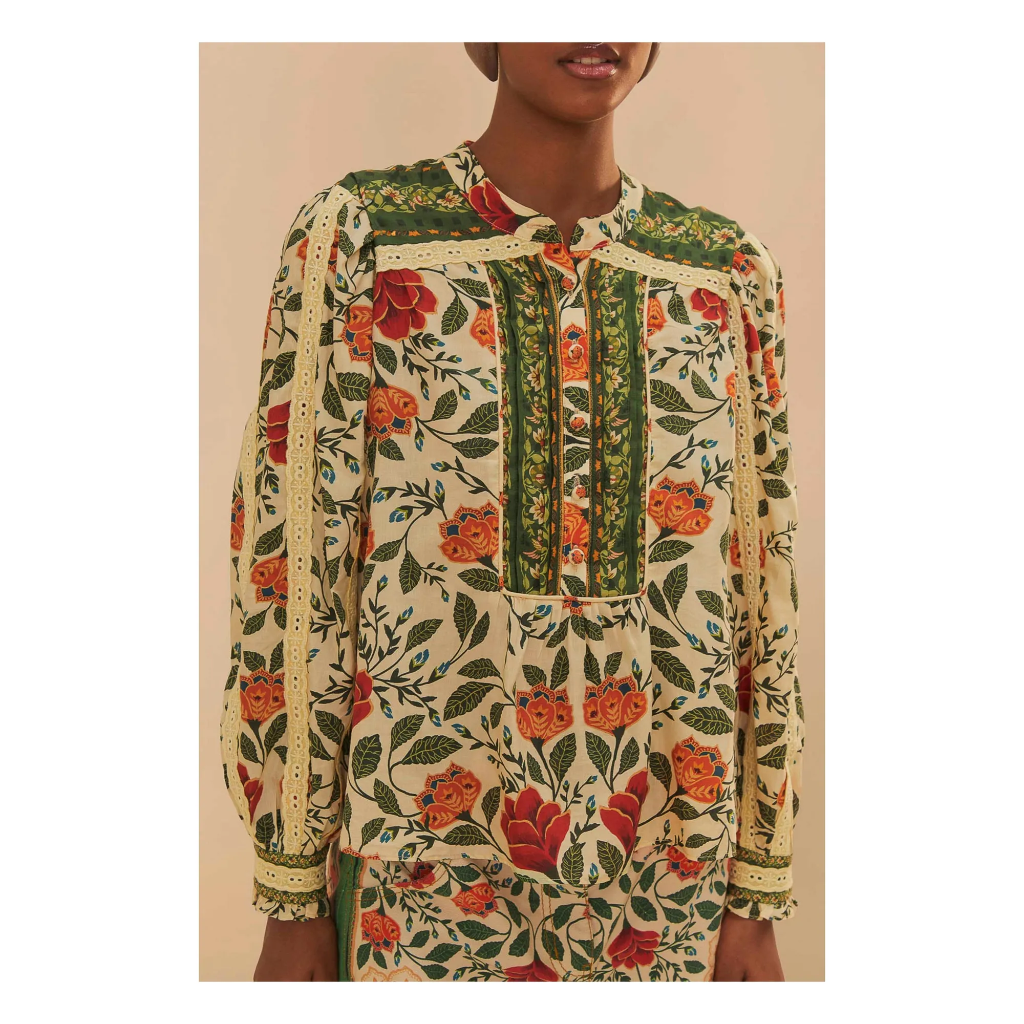 Farm Rio Green Blouse Garden Tapestry